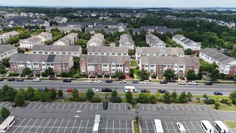 An aerial view of townhomes in South Riding, VA