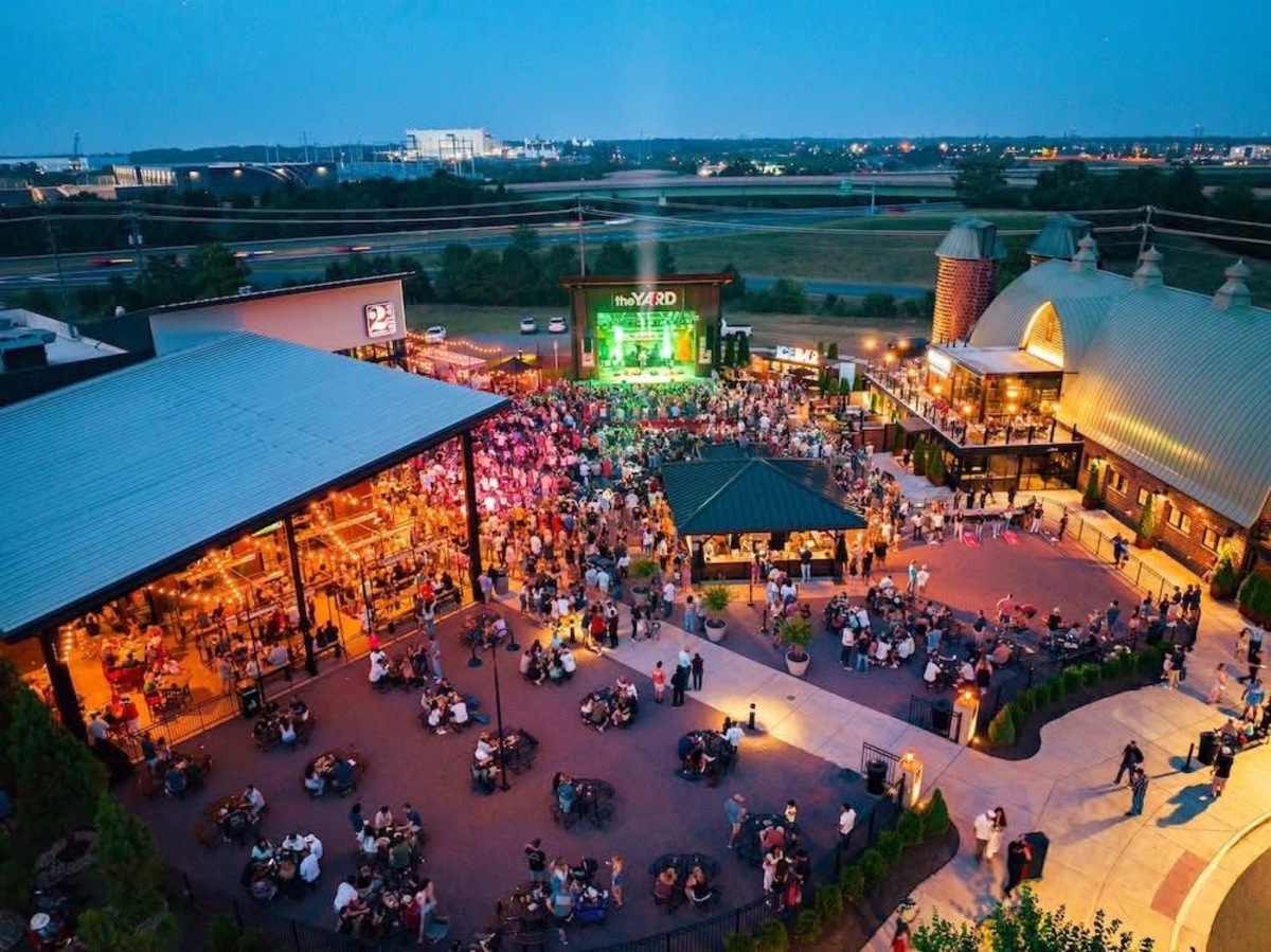 Aerial footage of a concert taking place in Manassas, VA