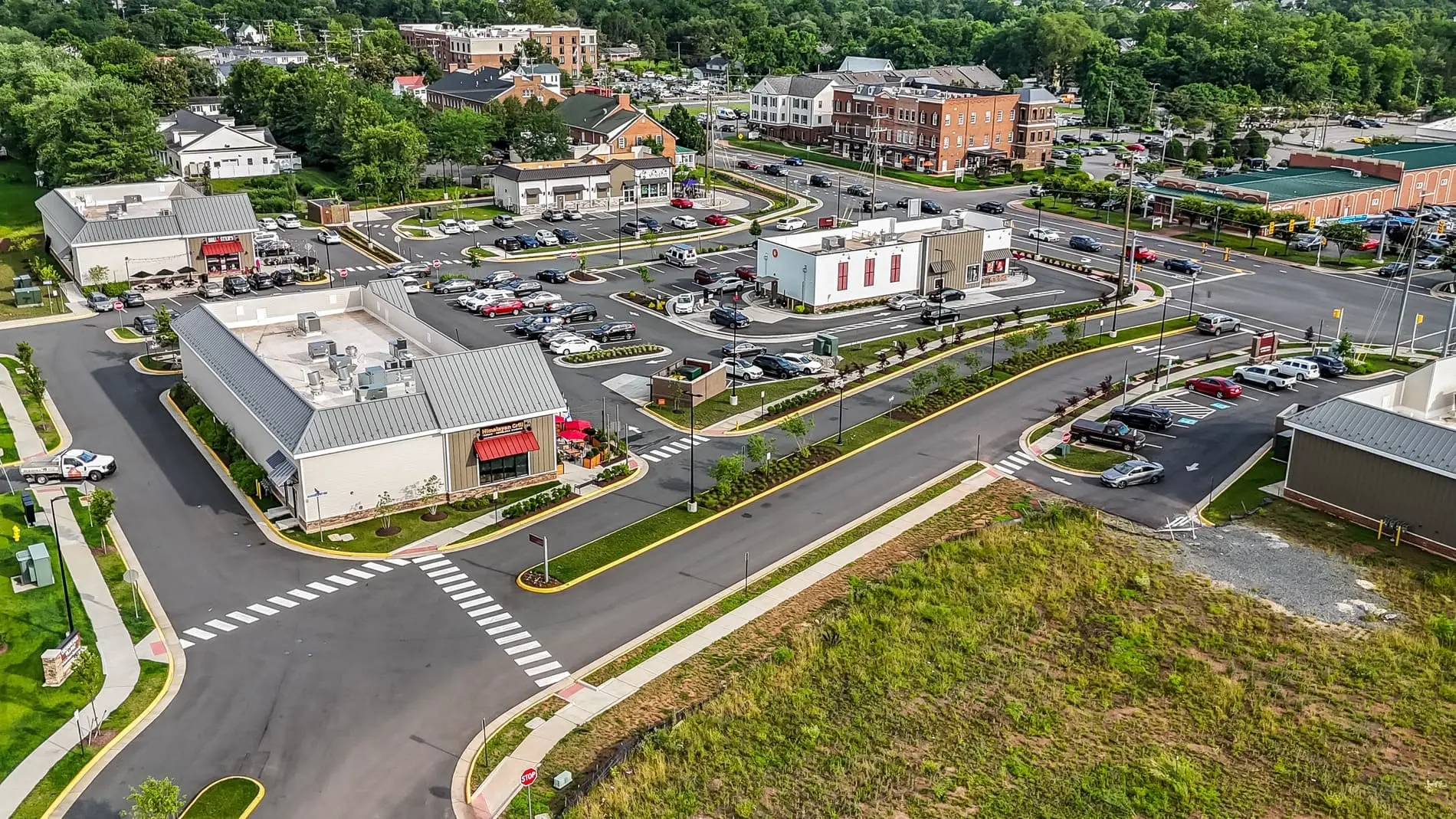 An aerial image of downtown Haymarket, Virginia.