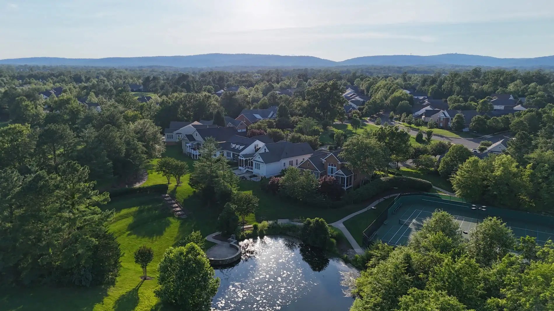 An aerial image of a residential neighborhood in Haymarket, VA