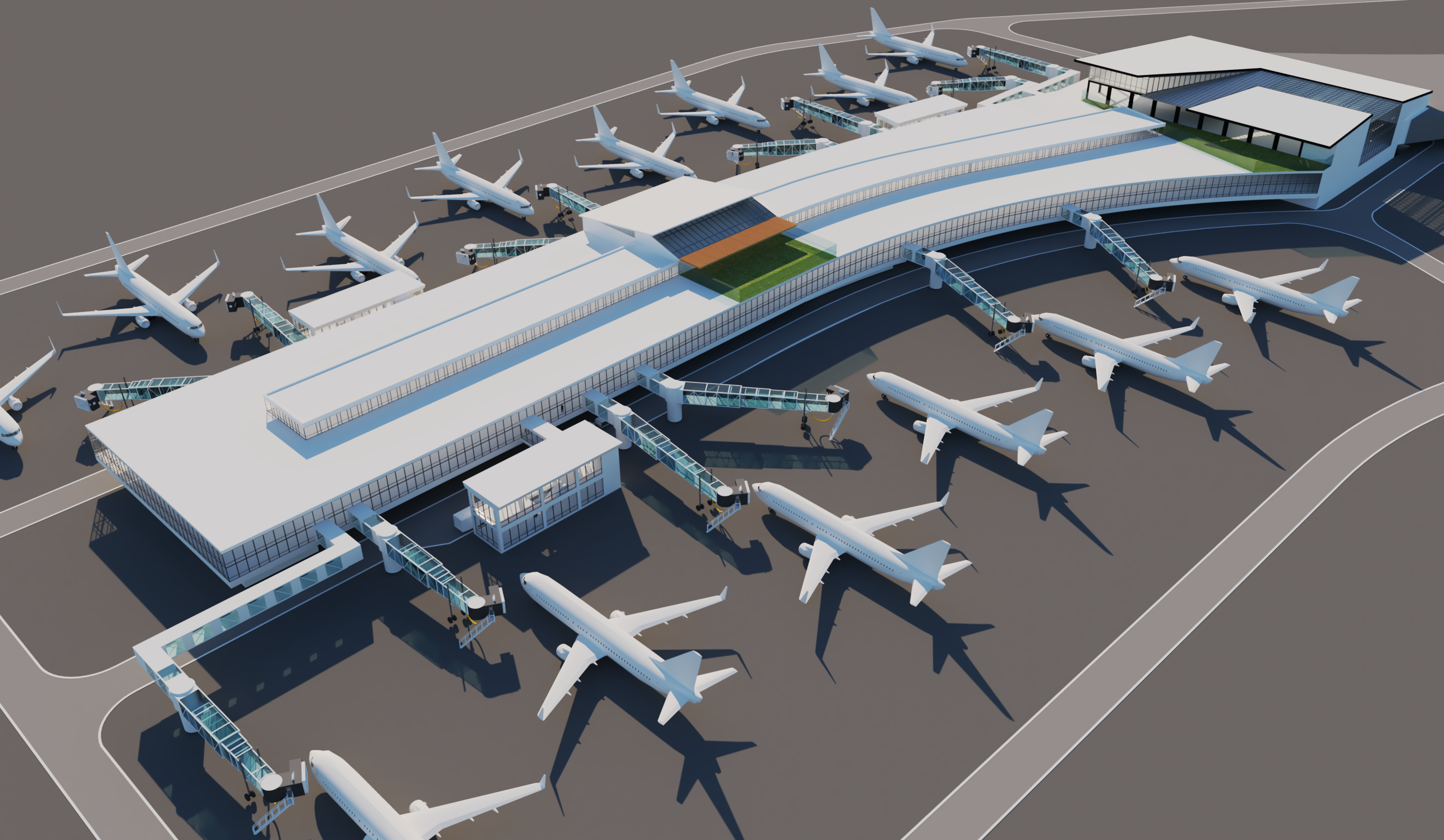 Architectural rendering of a new concourse planned for Dulles Airport, part of the Master Plan expansion that will add gates and capacity, boosting local real estate values.