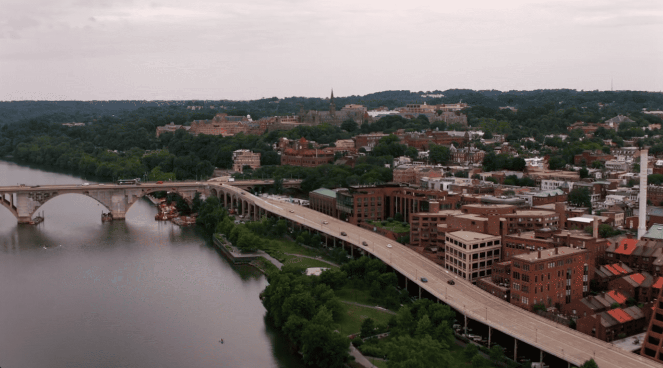 Key Bridge aerial view on the Potomac River in Georgetown, Washington, D.C.