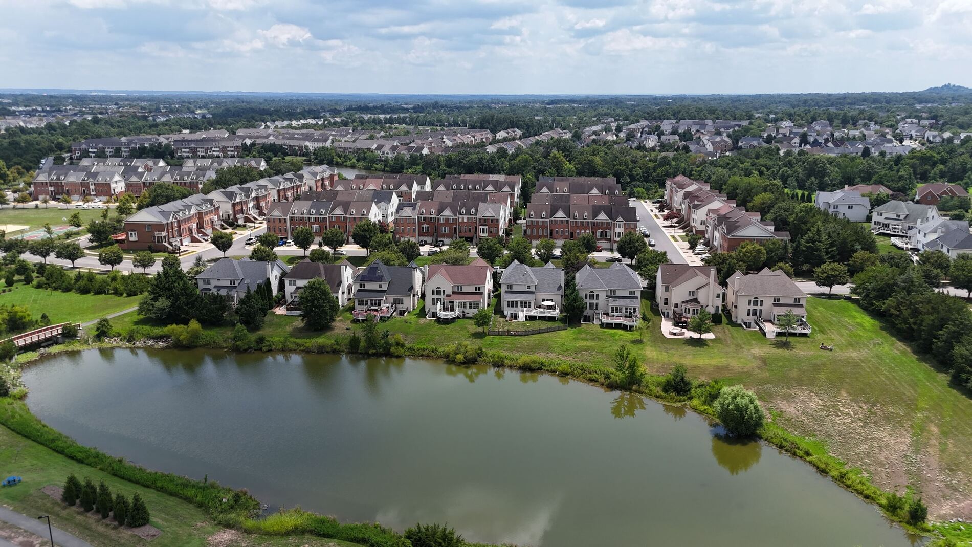 An aerial image of South Riding lakefront homes in Loudoun County, VA