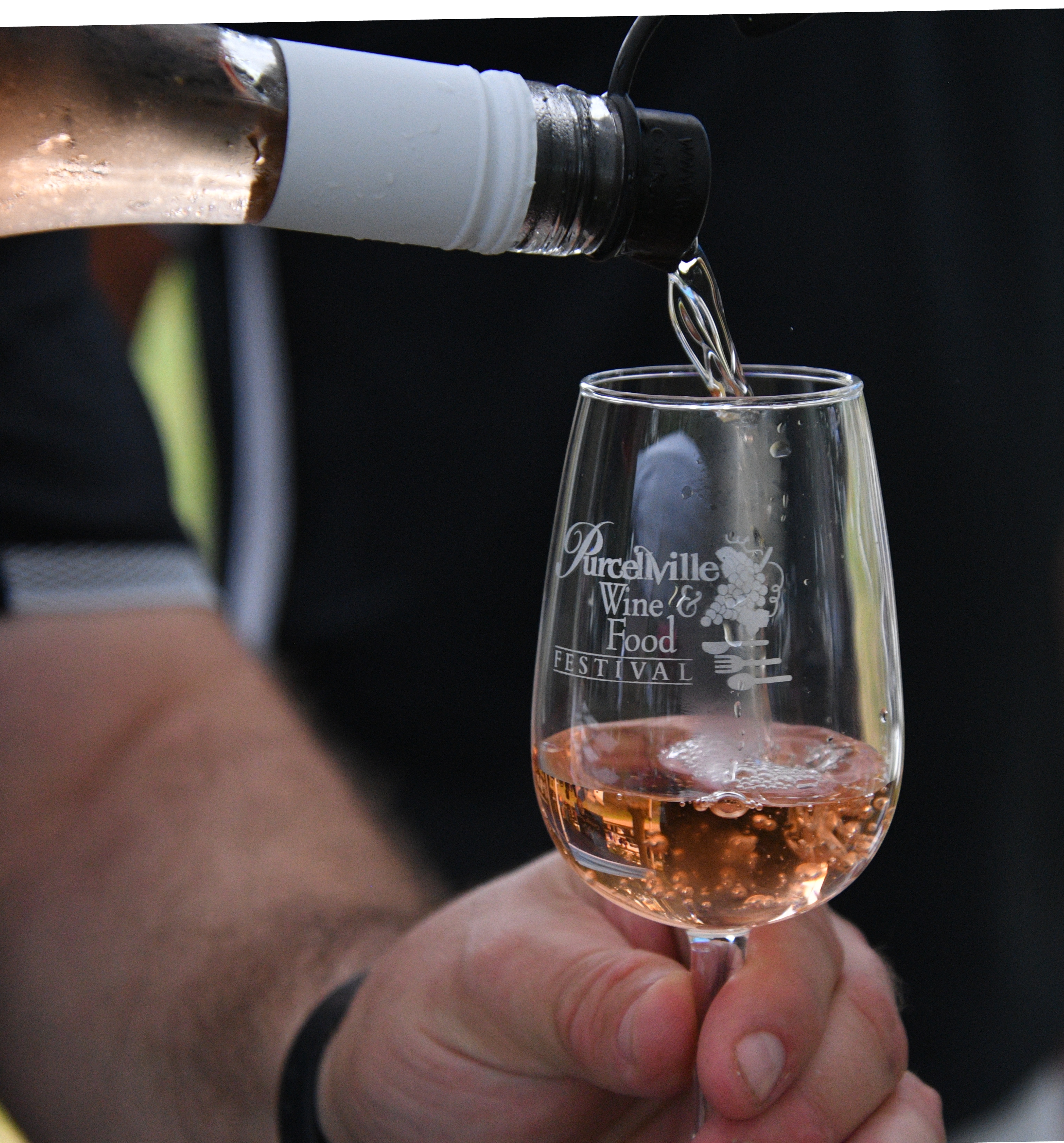 Official logo of the Purcellville Wine and Food Festival with grapes, fork, and spoon